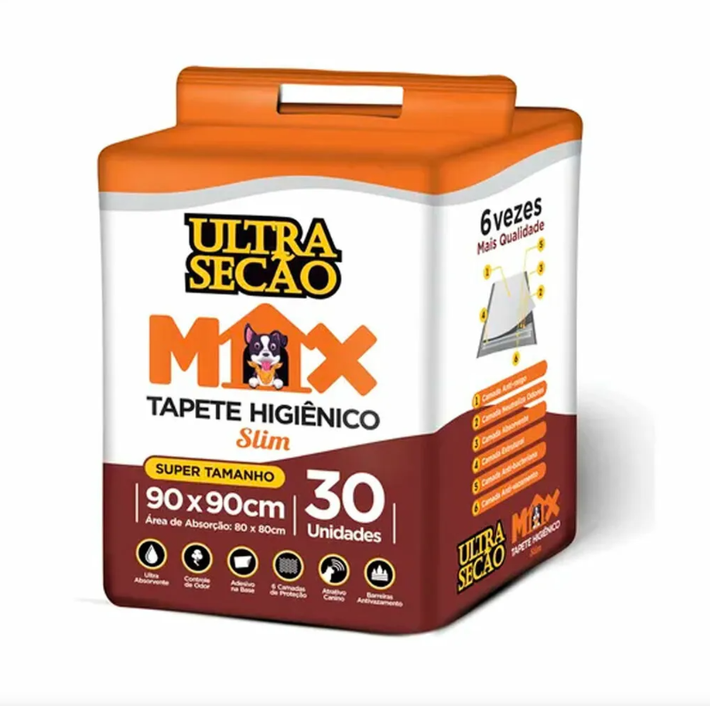 TAPETE HIGIÊNICO ULTRA SECÃO MAX (90X90CM- 30 UNIDADES)