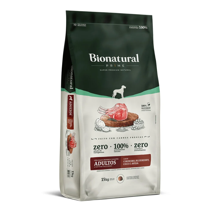 BIONATURAL CÃES ADULTOS RAÇAS GRANDES/GIGANTES - CORDEIRO (15KG)