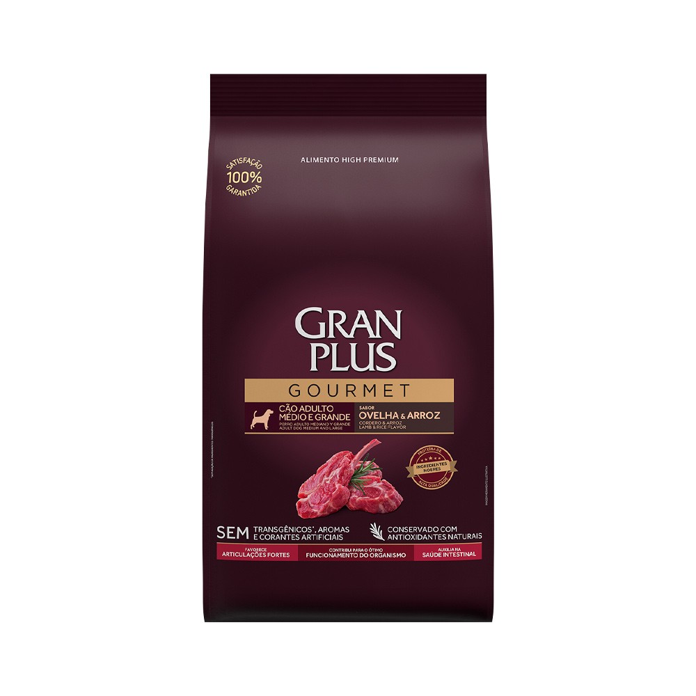 RAÇÃO GRAN PLUS GOURMET, CACHORROS ADULTOS MÉDIO/GRANDE - OVELHA (15KG)