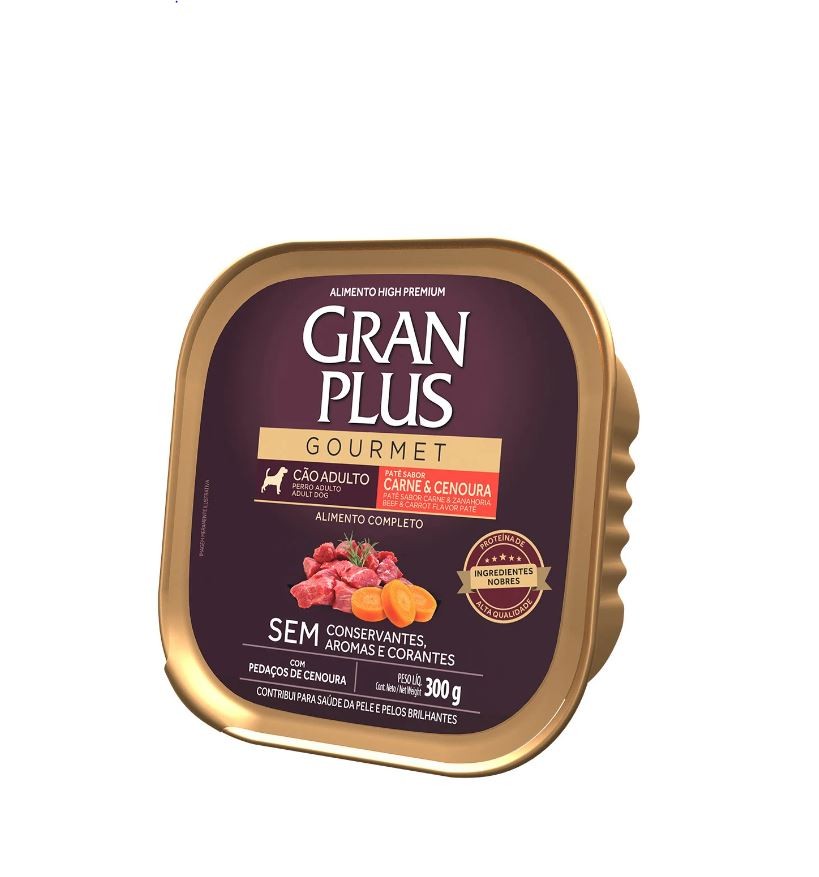 PATÊ GRAN PLUS GOURMET, CÃO ADULTO - CARNE E CENOURA (300g)