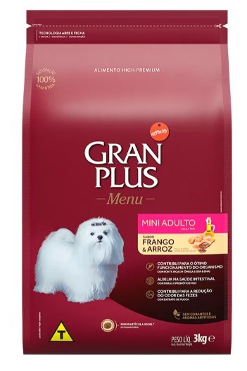 RAÇÃO GRAN PLUS MENU MINI ADULTO FRANGO/ARROZ 3KG