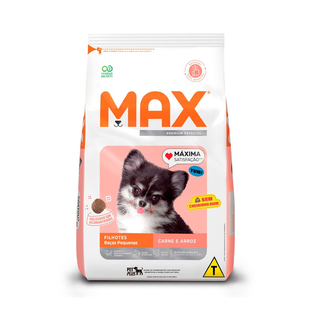 MAX CÃES, RAÇA PEQUENA, FILHOTE - CARNE E ARROZ (10,1KG)