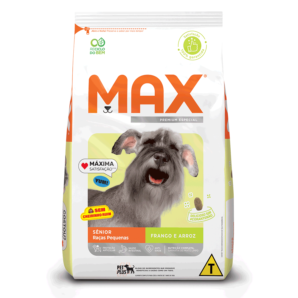 MAX CÃES, RAÇA PEQUENA, SÊNIOR - FRANGO E ARROZ (10,1KG)