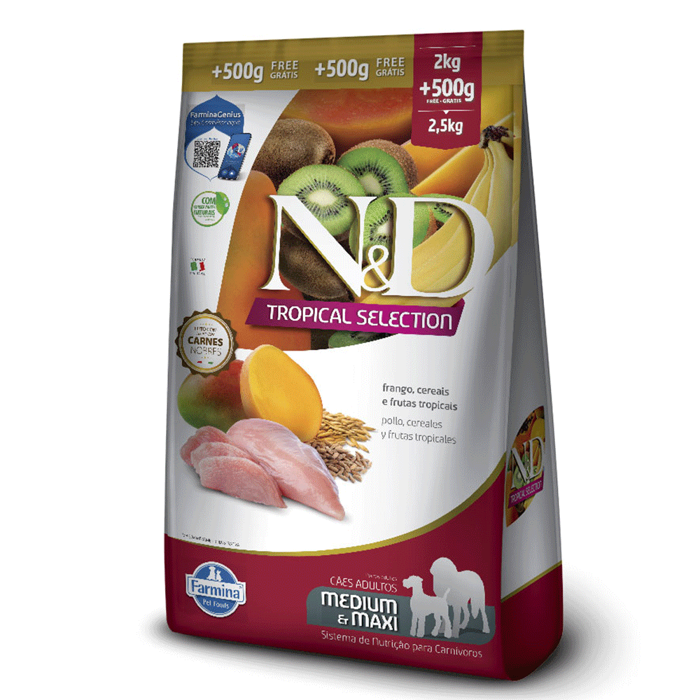 ND TROPICAL SELECTION, CÃES ADULTOS, MEDIUM MAXI - FRANGO (2KG)