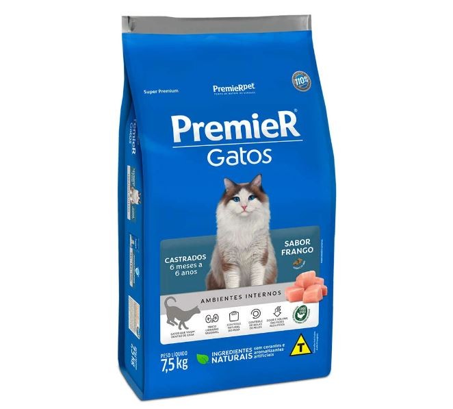 PREMIER AMBIENTES INTERNOS GATOS CASTRADOS FRANGO 7,5KG