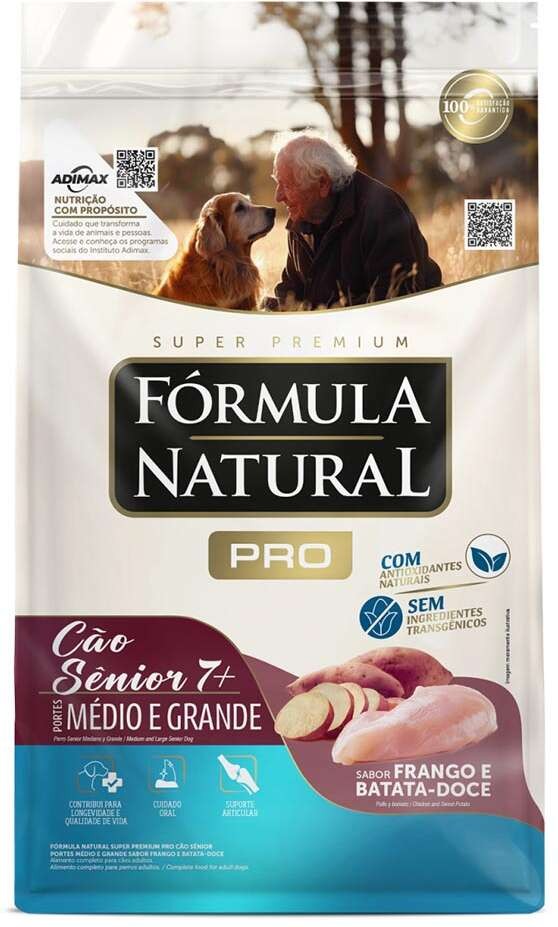 FÓRMULA NATURAL PRÓ, CÃO SÊNIOR RAÇA MÉDIA/GRANDE - FRANGO E BATATA DOCE (15KG)