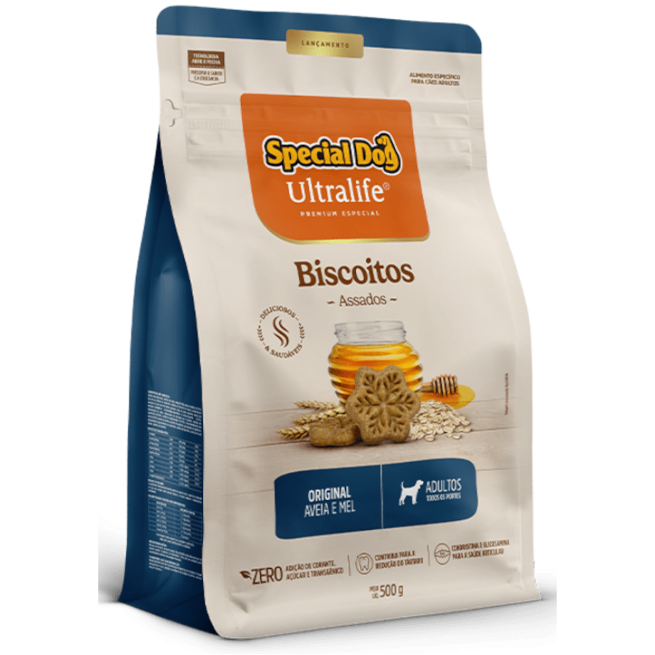 SPECIAL DOG BISCOITOS ASSADOS, ADULTO - AVEIA E MEL (500g)