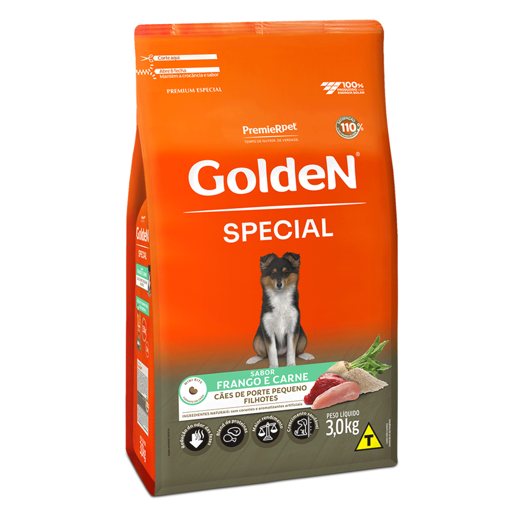 RAÇÃO GOLDEN SPECIAL CÃES,  FILHOTE - RAÇA PEQUENA (3KG)