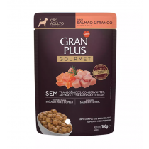 RAÇÃO GRAN PLUS ADULTO GOURMET SALM/FRANGO SACHÊ 100G