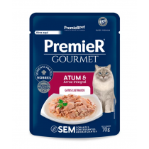 RAÇÃO ÚMIDA PREMIER GOURMET GATO ADULTO CASTRADO SABOR ATUM E ARROZ INTEGRAL 70 GR