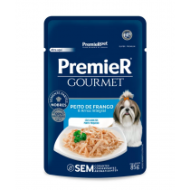 RAÇÃO ÚMIDA PREMIER GOURMET  CÃES ADULTO PORTE PEQUENO SABOR PEITO DE FRANGO E ARROZ INTEGRAL 85 G